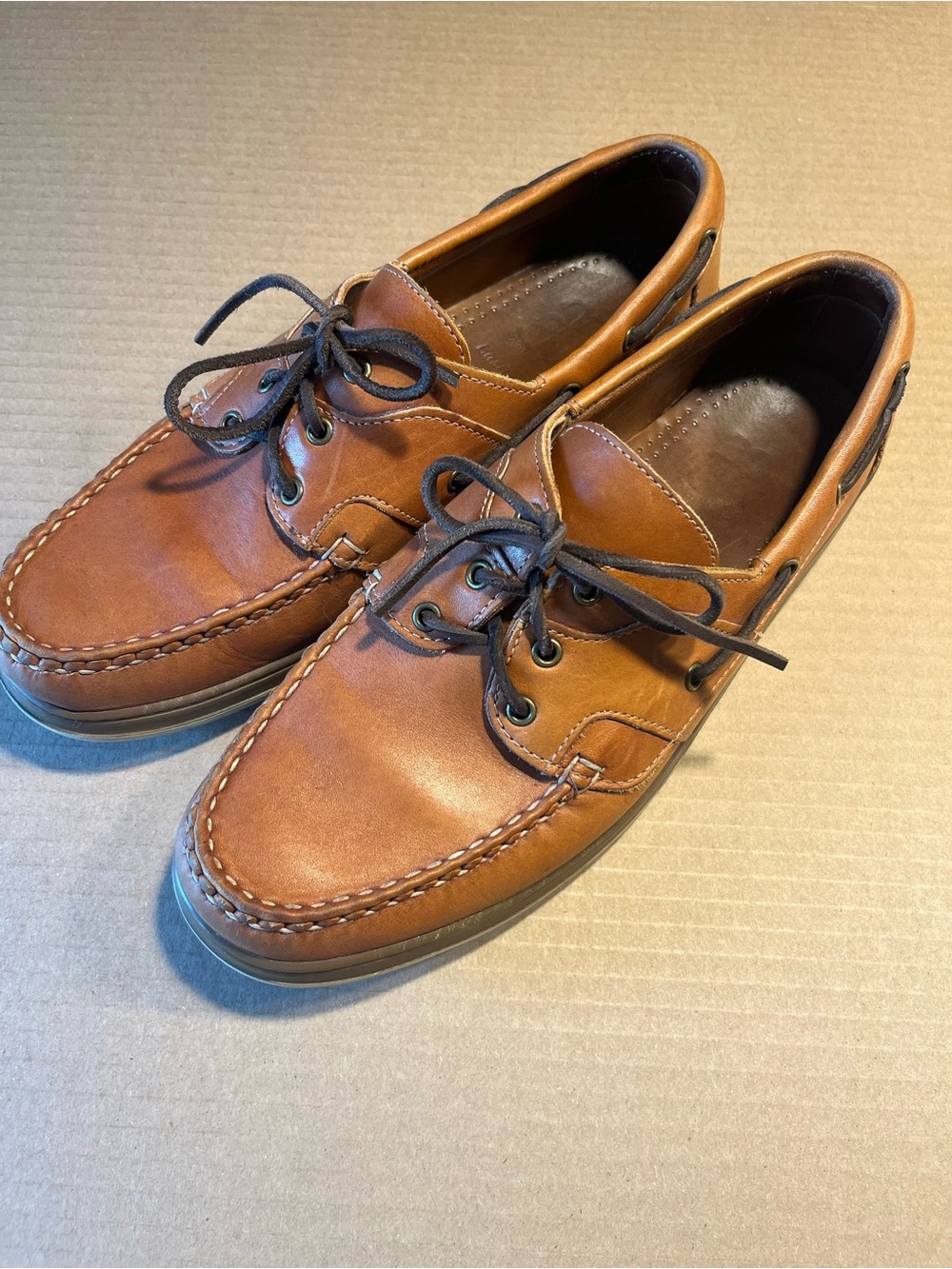 Allen Edmonds Tan Leather Moc-Toe Boat Shoes